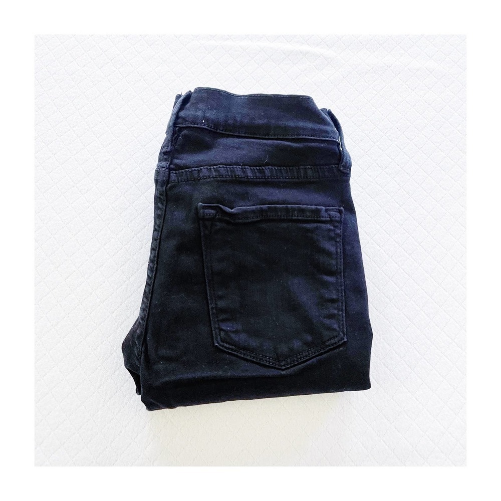 Frame Black Denim Le Skinny de Jeanne Zip Fly Jeans Distressed Cutouts SZ24